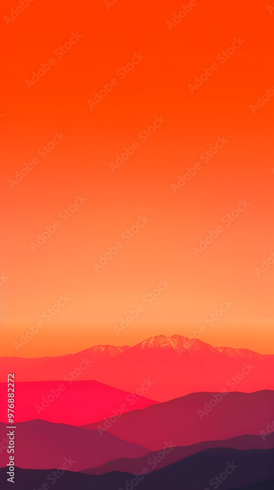 Obraz premium A vibrant gradient sunset over mountains, creating a serene and calming atmosphere.