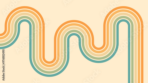 Abstract background of rainbow groovy Wavy Line design in 1970s Hippie Retro style. Vector pattern ready to use for cloth, textile, wrap and other.