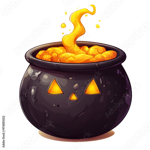 Spooky Witch s Cauldron Bubbling with Pumpkin Potion on Halloween photo