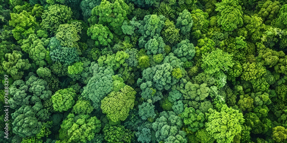 Lush green forest canopy from a drone's perspective Lush green forest canopy from a drone's perspective