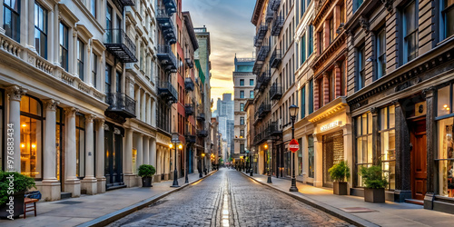 Old SoHo downtown street with retail stores and luxury apartments , SoHo, Downtown