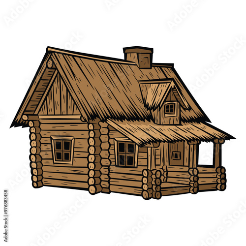  Cozy Log Cabin Vector Illustration