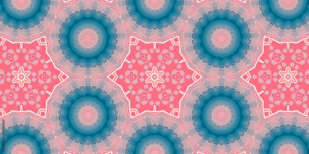 Abstract Pink White Blue Pastel Kaleidoscope Geometry Psychedelic Art Pattern Background