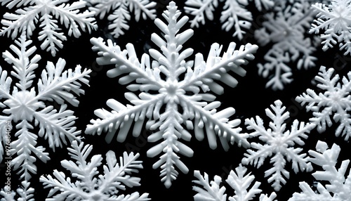 Elegant snowflake texture pattern with contrasting black background, perfect for a winter holiday theme