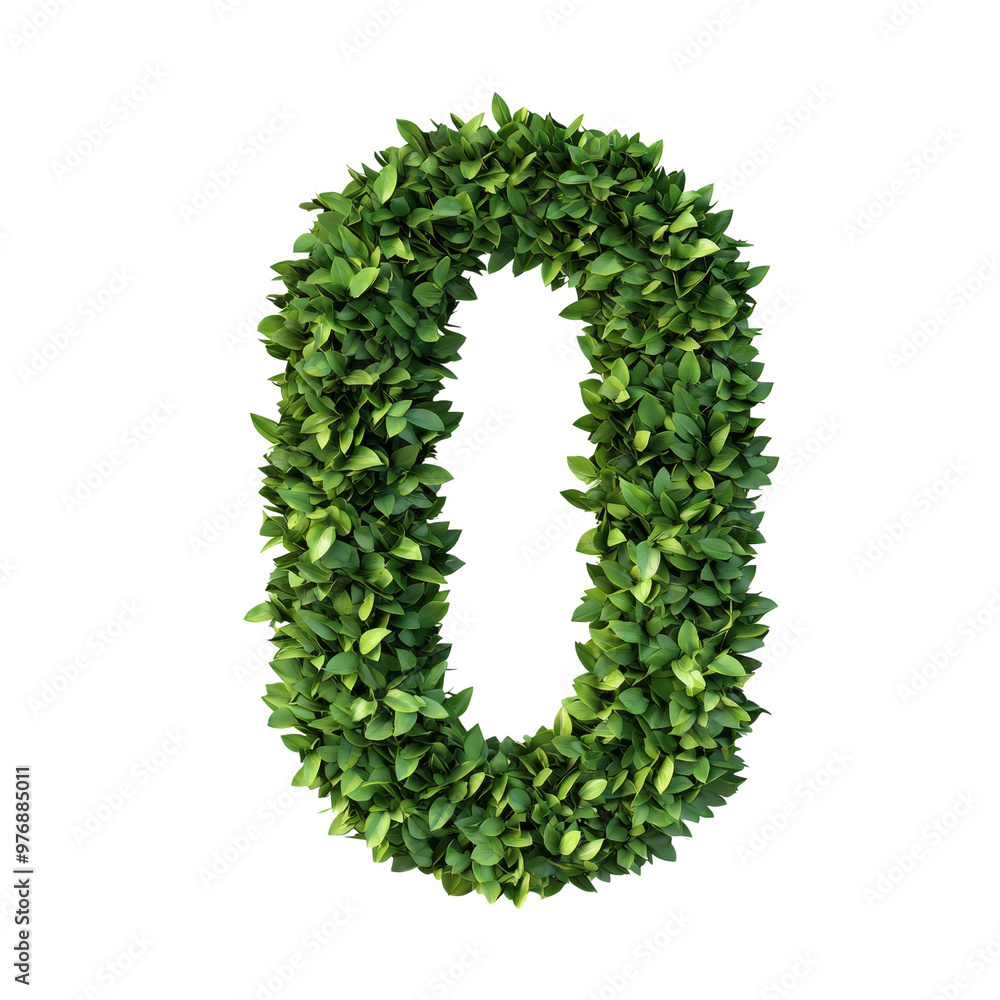 Green leaf zero number made of lush foliage, eco friendly design Green leaf zero number made of lush foliage, eco friendly design