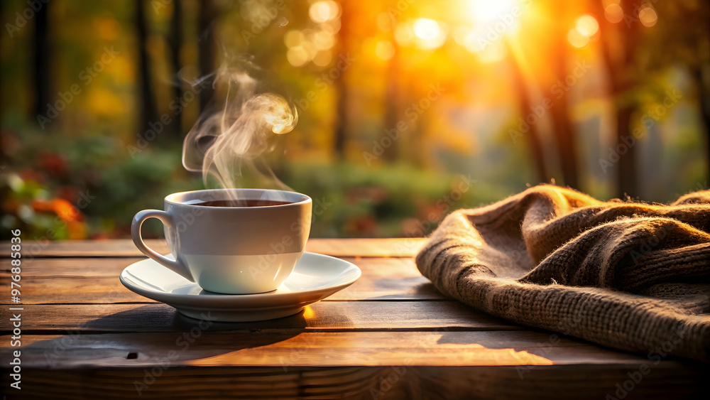 Steaming cup of coffee on table in cozy morning setting, morning, coffee, hot, fresh, caffeine, beverage, drink, steam, relaxation Steaming cup of coffee on table in cozy morning setting, morning, coffee, hot, fresh, caffeine, beverage, drink, steam, relaxation