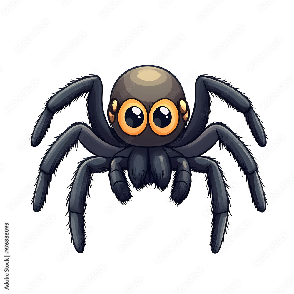 Cute Black Spider in Cartoon Style on White Background for Halloween Cute Black Spider in Cartoon Style on White Background for Halloween