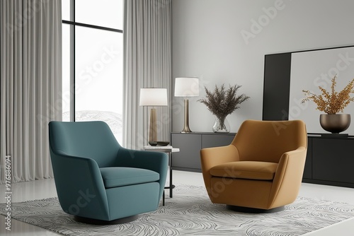 Contemporary Armchair Design in Minimalist Living Room 3D Visualization photo