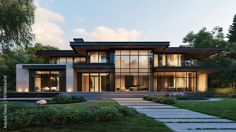 A minimalist modern home with clean lines and large windows. A minimalist modern home with clean lines and large windows.