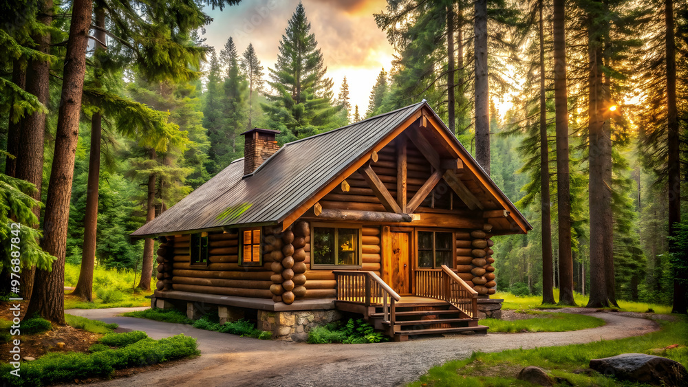 Log cabin in a serene forest setting, log cabin, forest, nature, outdoor, rustic, cozy, tranquil, wood, trees, architecture Log cabin in a serene forest setting, log cabin, forest, nature, outdoor, rustic, cozy, tranquil, wood, trees, architecture