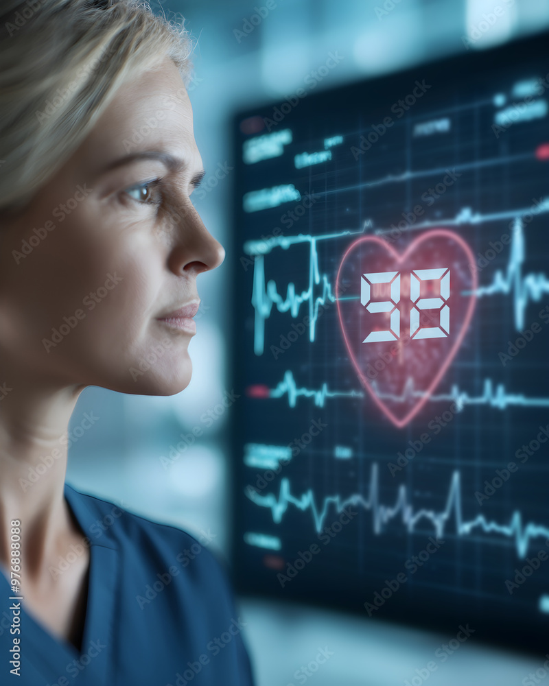 Monitoring Heart Health: Close-up of Real-Time Heart Rate Monitor Displaying Cardiac Readings Monitoring Heart Health: Close-up of Real-Time Heart Rate Monitor Displaying Cardiac Readings