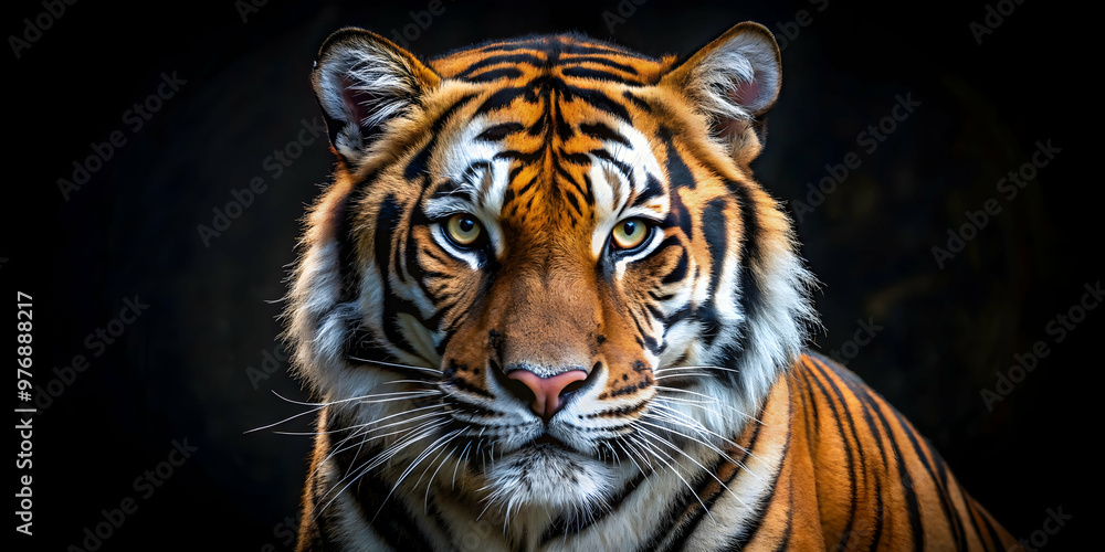 Fototapeta premium Realistic portrait of a fierce tiger , wildlife, predator, animal, big cat, striped fur