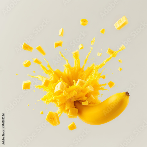 Ripe bananas exploding with juice and fruit pieces