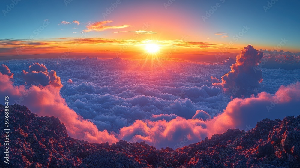 Breathtaking sunrise over clouds, showcasing nature's beauty. Breathtaking sunrise over clouds, showcasing nature's beauty.