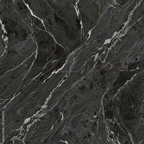 A Bardiglio marble texture with its medium to dark grey background and light grey veining. photo