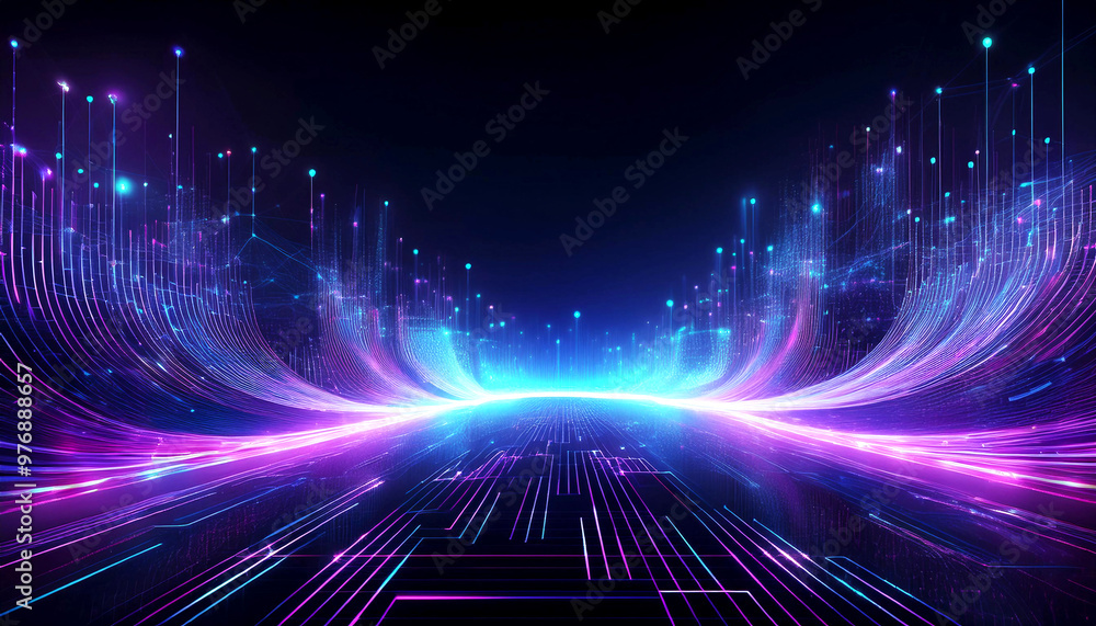 Futuristic Digital Landscape with Luminous Wireframes Futuristic Digital Landscape with Luminous Wireframes