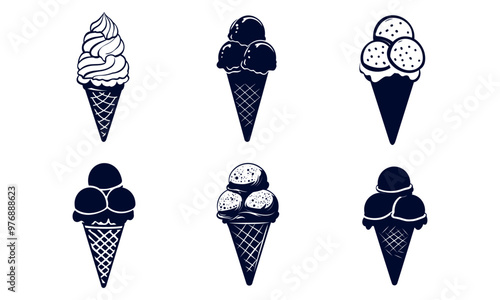 Ice cream silhouette set monochrome, sorbet symbol, vector illustration