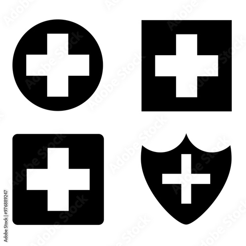 Plus icon set. Health care symbol.