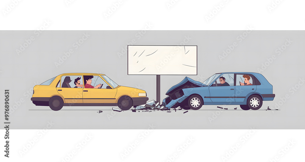 Frontal Collision Between Two Cars in an Urban Setting with Drivers Inside Frontal Collision Between Two Cars in an Urban Setting with Drivers Inside