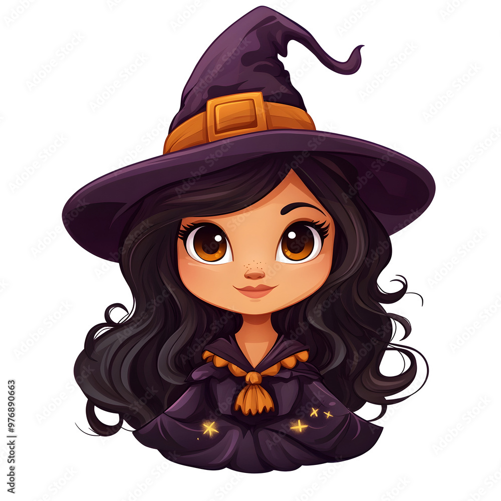 Enchanting Little Witch in Cartoon Halloween Costume Against Isolated Background Enchanting Little Witch in Cartoon Halloween Costume Against Isolated Background