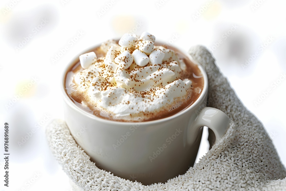 Cozy mug of hot chocolate topped with marshmallows during winter Cozy mug of hot chocolate topped with marshmallows during winter