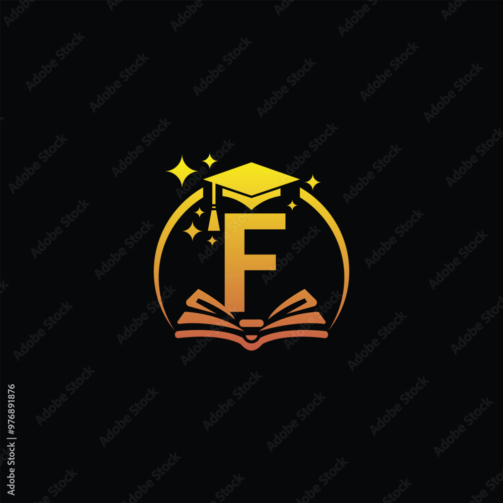 Modern Education Iconic Logo With Letter F Modern Education Iconic Logo With Letter F