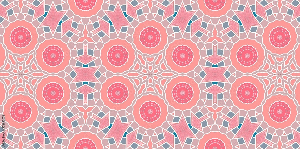 Fototapeta premium Abstract Pink White Blue Pastel Kaleidoscope Geometry Psychedelic Art Pattern Background