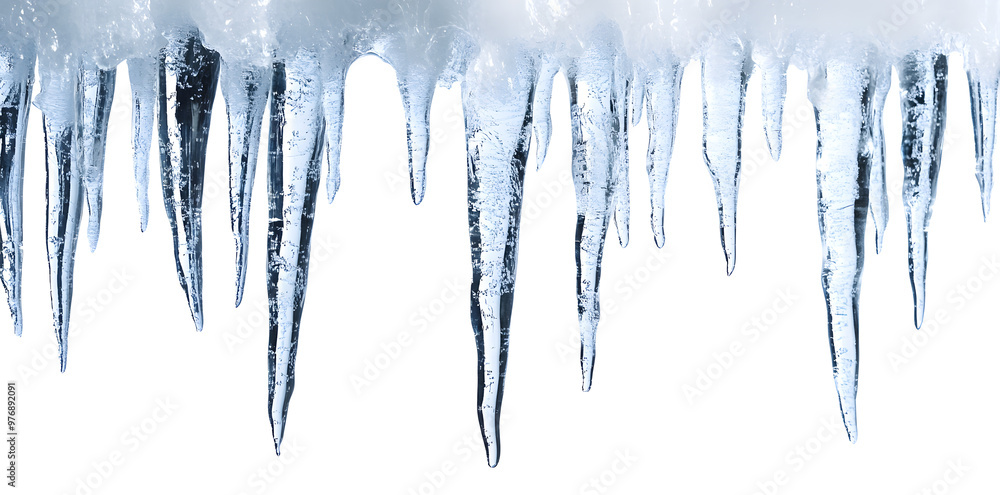 Fototapeta premium Icicles suspended, isolated on a white background