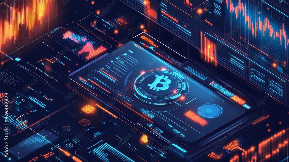 Obraz premium Futuristic Financial Technology: Isometric View of Digital Currency Exchange Platform