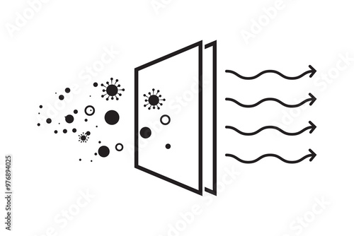 Micro Clean Air Filtration line icon, vector. Filtration, purifier icon symbol. Air purification purifier logo, silhouette. Clean or fresh wind, purification, virus protection, dust cleaner vector.