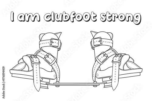 Outline vector of clufoot orthopaedic shoes. Coloring page for kids