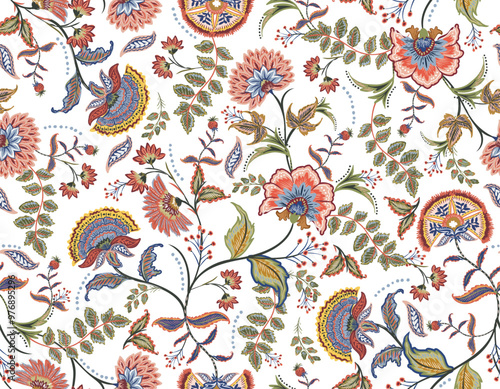 Romantic Boho floral pattern,  Persian pattern  Indian floral pattern, Vector Illustration ,