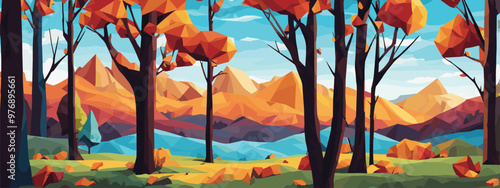 Abstract fall forest landscape, vibrant multicolors, nature illustration, perfect for wallpaper