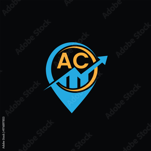 Free Download AC Logo with Upward Arrow and Location Pin Symbol for Business Growth, AC financial logo design template - GFXLoad