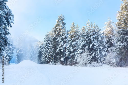 Bansko, Bulgaria resort panorama with snow cannon