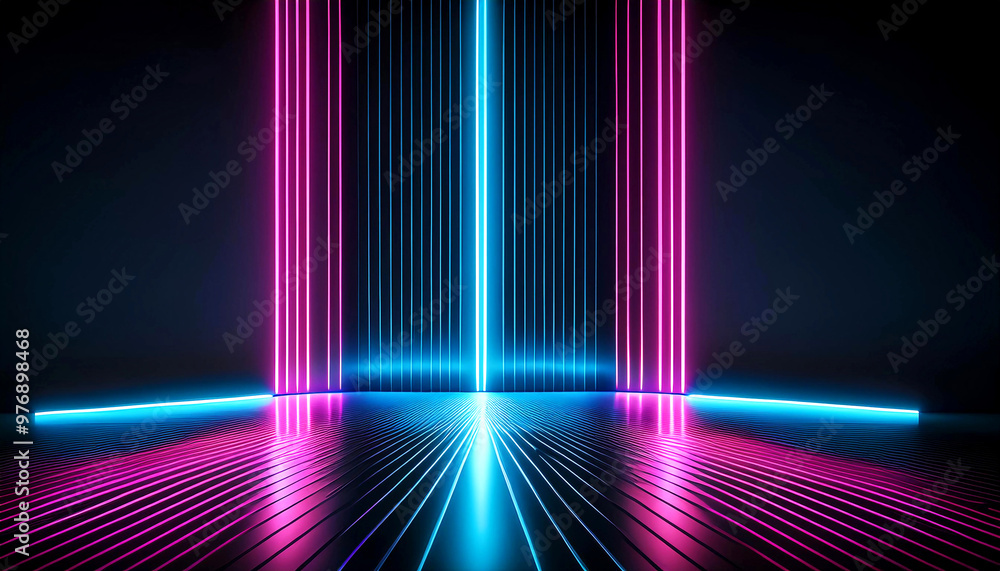 Fototapeta premium Dynamic Abstract Scene with Neon Light Streaks