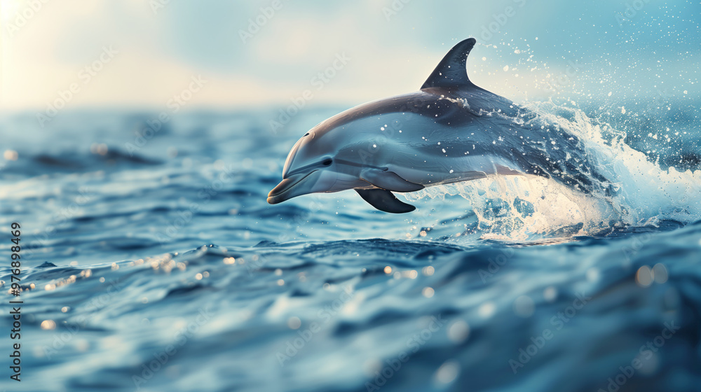 Fototapeta premium A joyful dolphin leaping gracefully out of the ocean