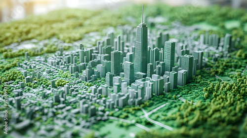 A 3D model of a city surrou...