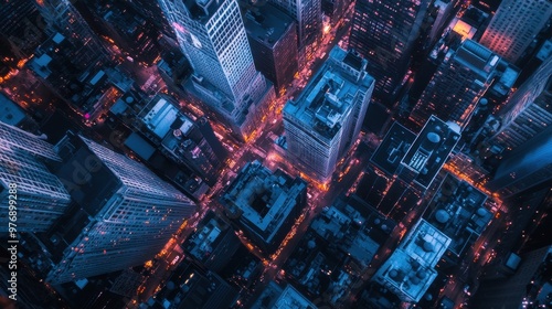 Captivating Cityscape: Aerial View of a Vibrant Metropolis at Night