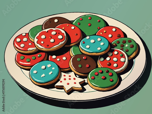 christmas cookies on a plate vector