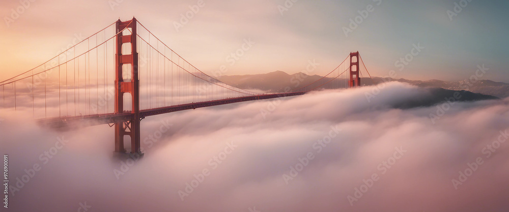 Fototapeta premium A golden gate to heaven closed in isolated pastel background Copy space