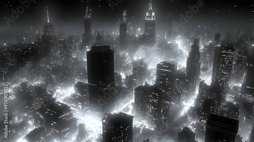 A black and white aerial vi...