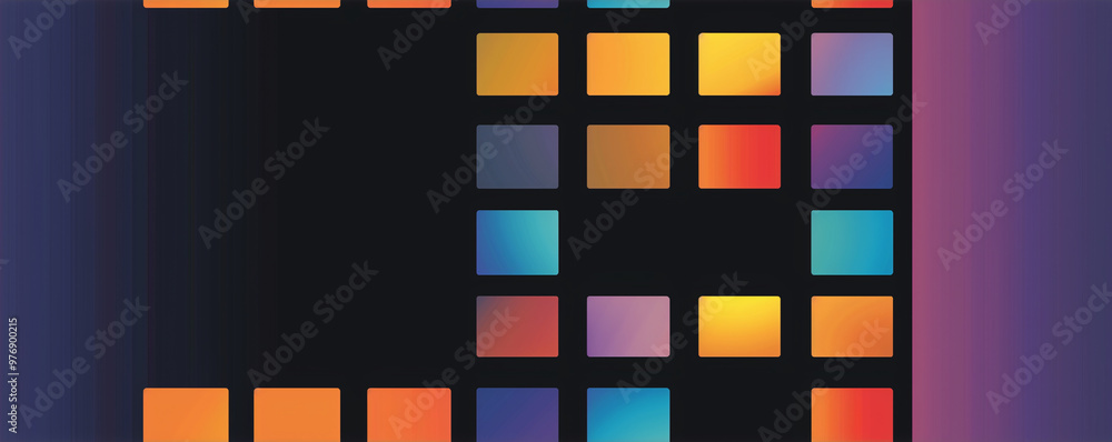 Colorful geometric pattern with gradient squares on a dark background. Colorful geometric pattern with gradient squares on a dark background.