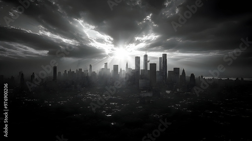 A black and white aerial vi...