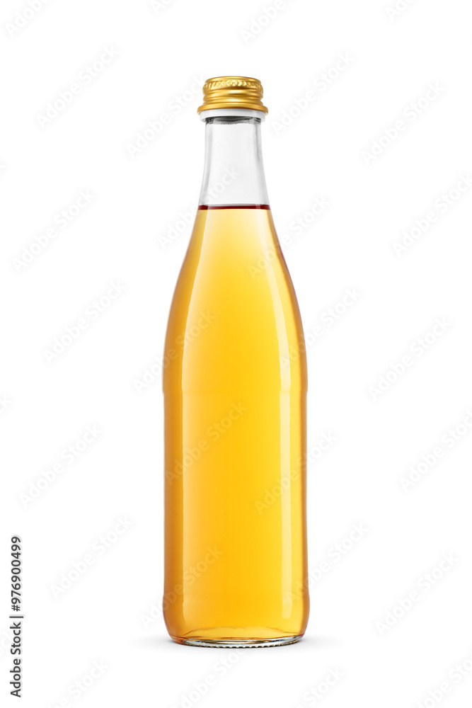 Glass bottle with sparkling orange soft drink isolated. Transparent PNG image. Glass bottle with sparkling orange soft drink isolated. Transparent PNG image.
