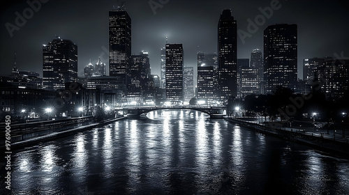 A black and white cityscape...