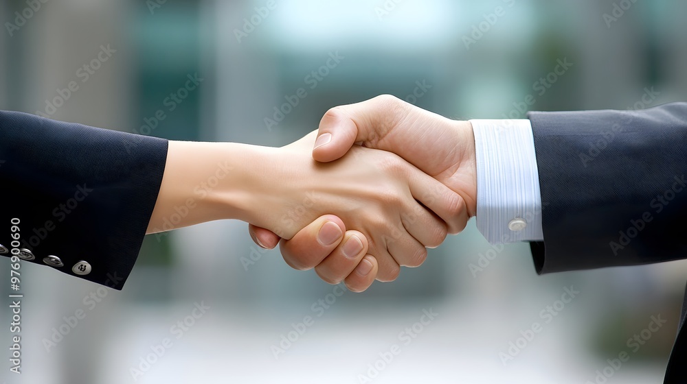Two hands shaking in a business deal agreement Two hands shaking in a business deal agreement