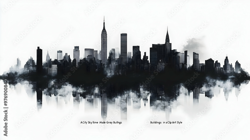Naklejka premium A black and white illustration of the New York City skyline with a hazy, watercolor-style background.