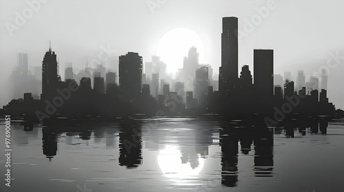 A black and white image of ...