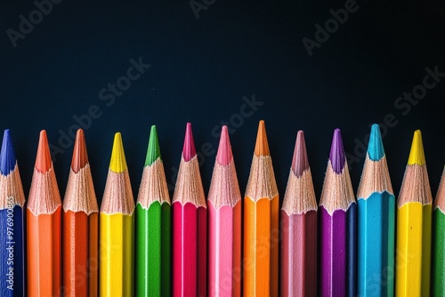 Colorful arrangement of sharpened colored pencils on a white background, perfect for art and education-related projects and designs.. Beautiful simple AI generated image